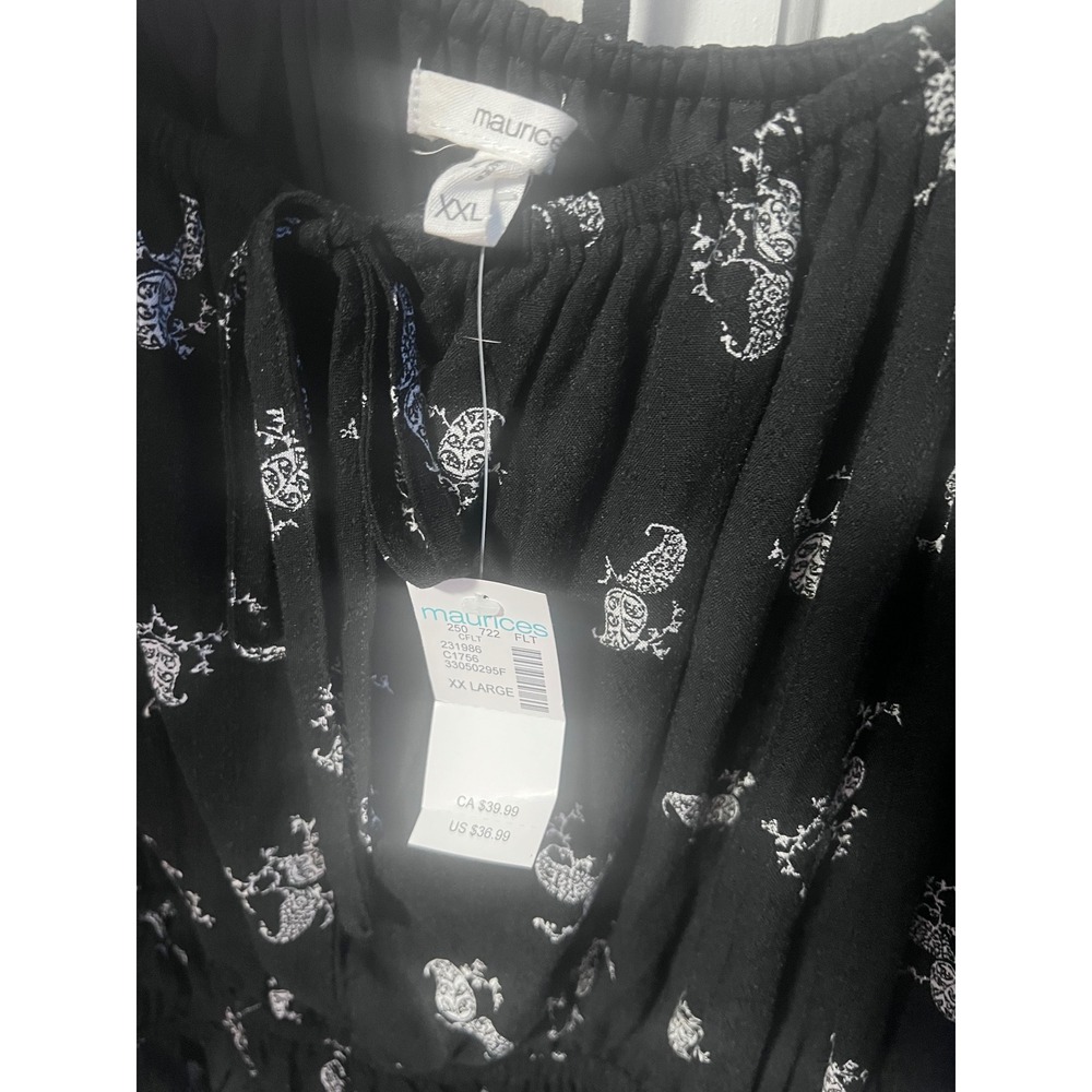 Maurices Womens XXL Black Paisley Smocked Peplum Top Puff Sleeve Square Neck NWT - Picture 3 of 4